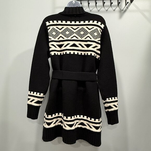 Old Navy Cozy Fair Isle Aztec Tie Belt Cardigan Sweater Jacket B & W Womens M - Picture 7 of 11